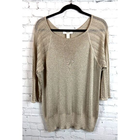 CHICO'S beige gold knit rayon blend sweater pullover size 3 XL - Picture 1 of 6